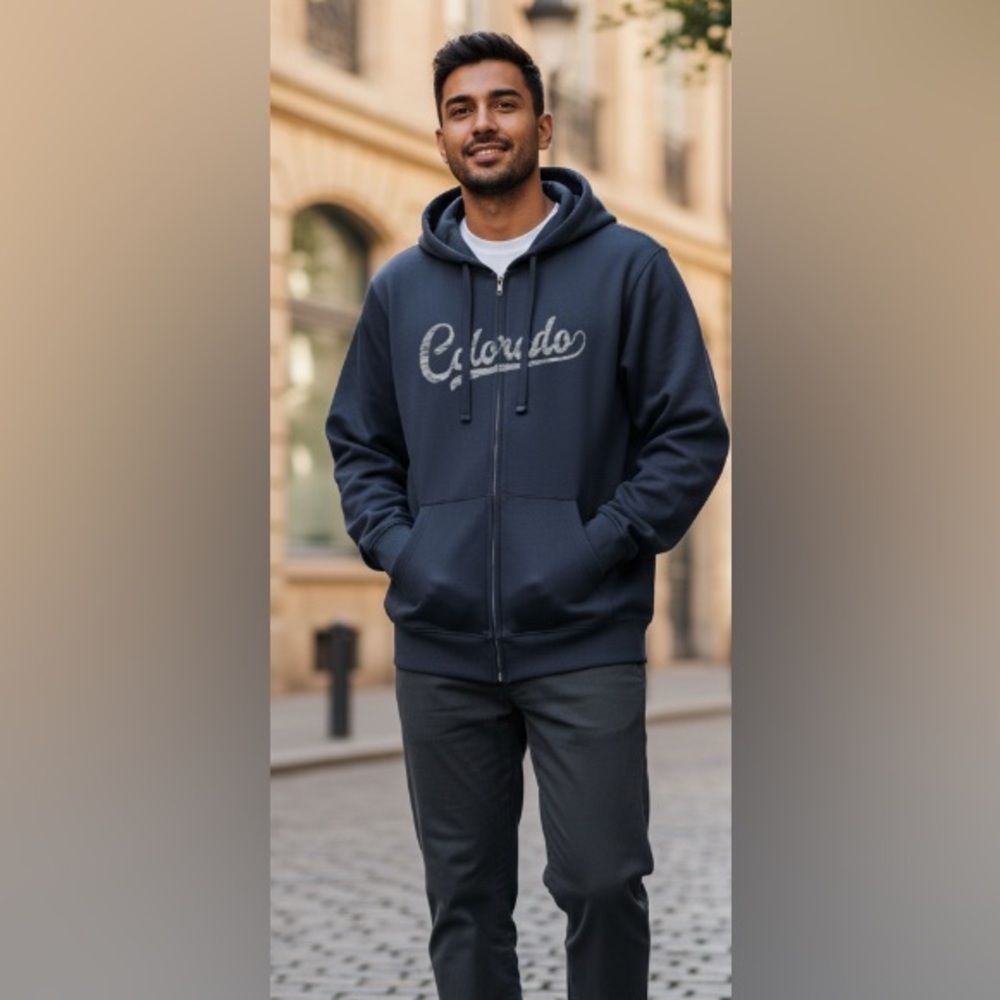 nwt-Blue Colorado logo, full zip long sleeve, hooded, cotton sweat sweatshirt